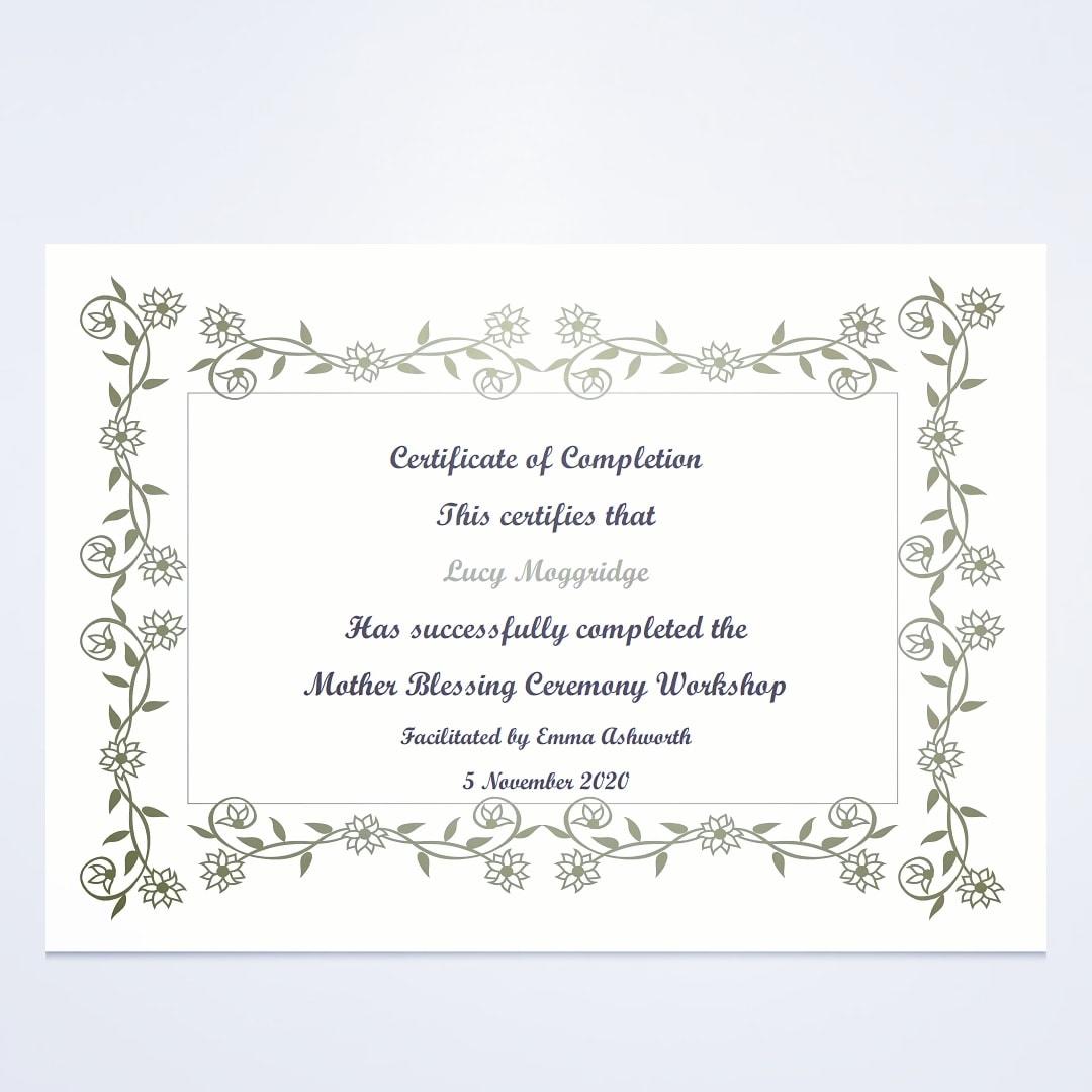 Mother Blessing Certificate